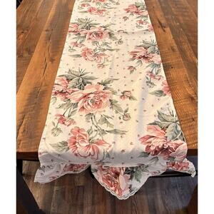 Cottagecore Table Runner Pink Green Floral Rose French Country Ruffle chic 16x57